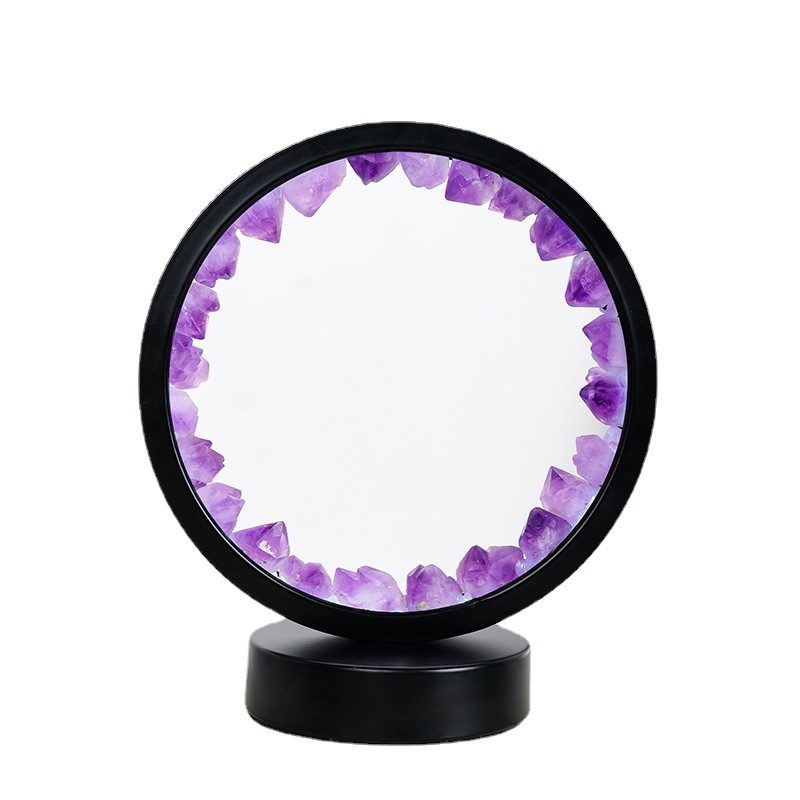 Amethyst Round Night Light, Black Frame