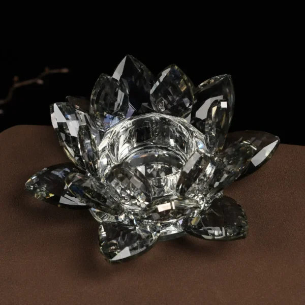 Smoke Grey Crystal Lotus Candle Holder