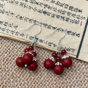 Peony Essence Earrings with three herbal beads