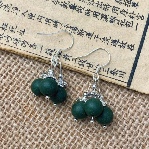 Mugwort Earrings with Three Herbal Beads