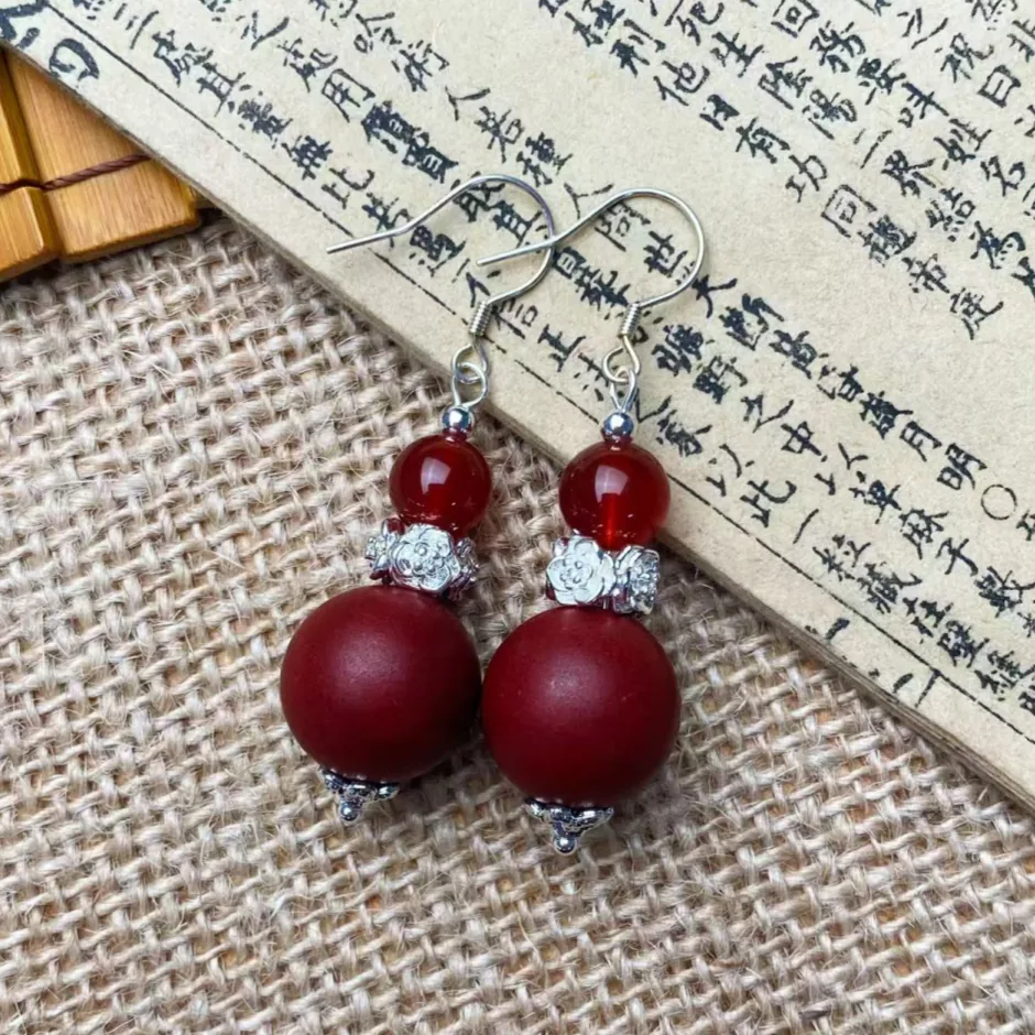 Peony Essence Earrings with One Herbal Beads